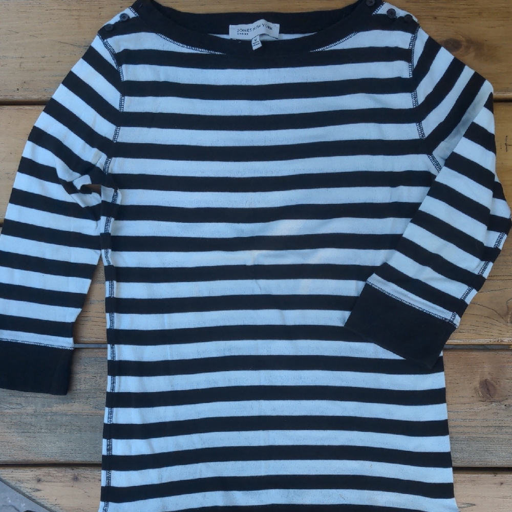 Jones New York Black and White Striped Top